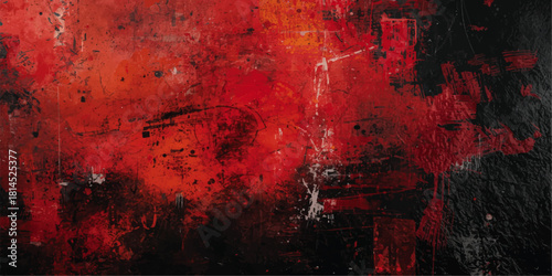 Abstract vivid red and white grunge background with paint splatters. Layered splashes, scattered paint marks, Irregular splashes, blotches, streaks, and textured areas opacity with modern.