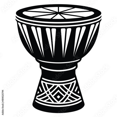 djembe drum black and white silhouette on white background
