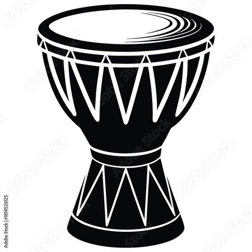 djembe drum black and white silhouette on white background