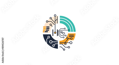 Modern technology circuit design illustration, perfect for innovative tech company branding, cutting-edge research, and futuristic digital solutions promotion