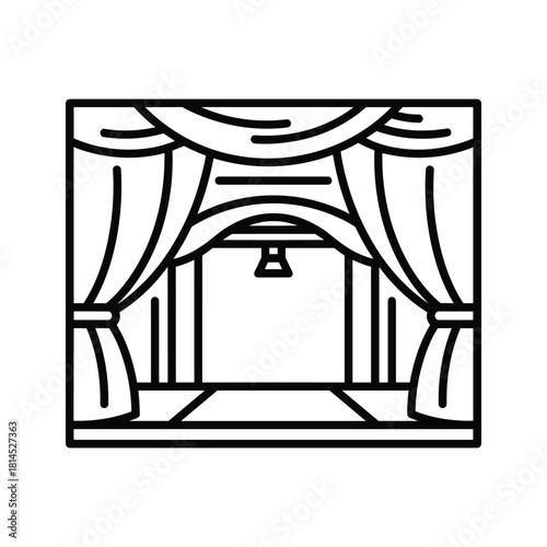 Theater stage with curtains line art icon isolated on performance and entertainment