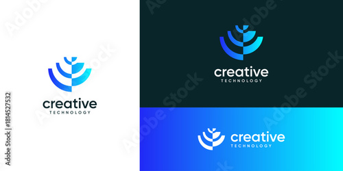 Minimalist letter U digital data logo design ideas. Vector of technology network connection system icons symbols.