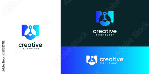 Minimalist letter U digital data logo design ideas. Vector of technology network connection system icons symbols.