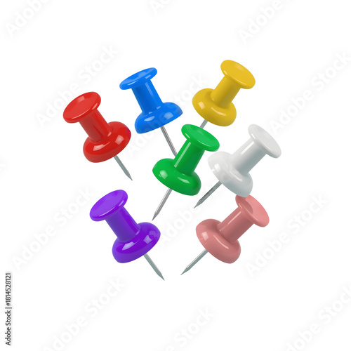 Colorful Push Pins Isolated on White Background