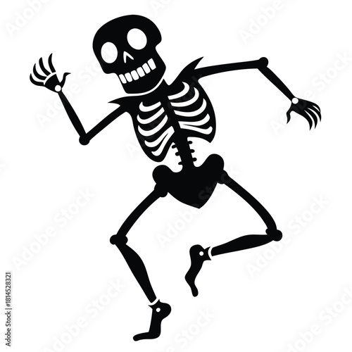 dancing skeleton black and white silhouette on white background