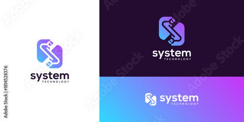 Letter S digital connection logo design ideas. Vector of technology network system icons symbols.