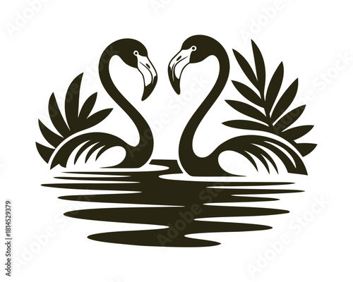 Two flamingos forming heart shape silhouette vector illustration