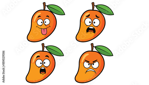 Emotional mango character vector illustration with playful, angry, scared, and shocked expressions