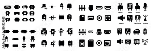 Set of electronic component icons