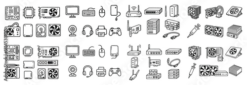 Computer components and accessories vector icons