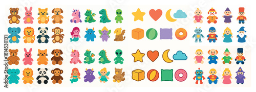 Colorful cartoon toys and shapes collection