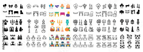 Banquet hall decorations icon set collection