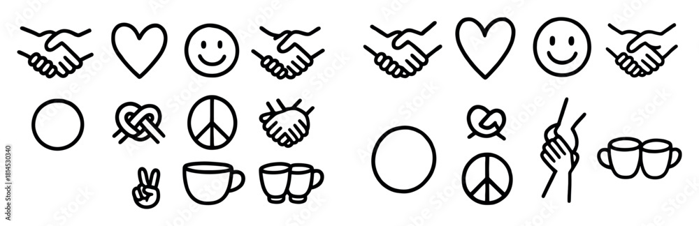 Fototapeta premium Simple line icons of friendship symbols