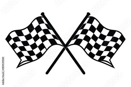 crossed checkered flags black and white silhouette