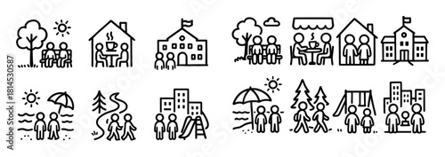 Friendship Places Doodle Icons