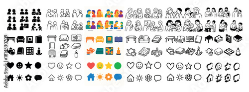 Diverse family and icon set collection