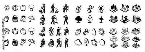 Black and white seasonal icon set