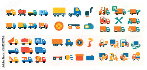 Colorful utility vehicle icons set