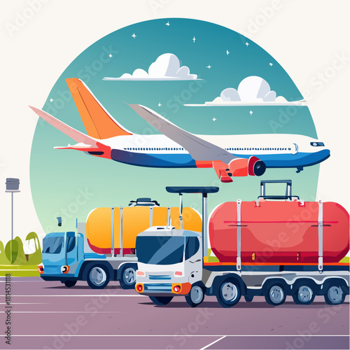 Airplane and fuel trucks at airport