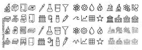 Science equipment and symbols icons