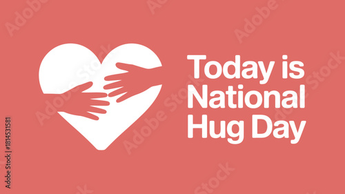 National Hug Day Graphic Featuring Hands Embracing Within a Heart Symbol on a Soft Pink Background Promoting Love and Affection