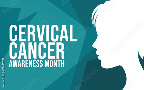 Cervical Cancer Awareness Month Graphic with Woman's Silhouette Profile on Teal Background Promoting Screening and Prevention