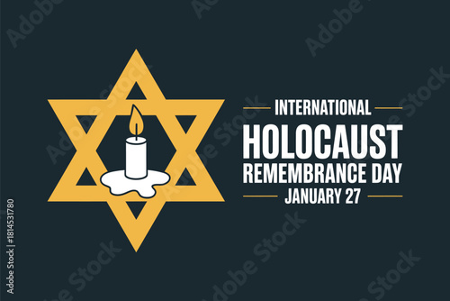 International Holocaust Remembrance Day Graphic with Yellow Star of David and Lit Memorial Candle for January 27 Commemoration