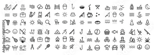 Summer camping and fishing icons collection