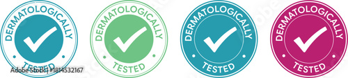 Dermatologically Tested Certification Seals Vector Set with Check Mark Icon for Skin Care and Cosmetic Product Labeling and Trust