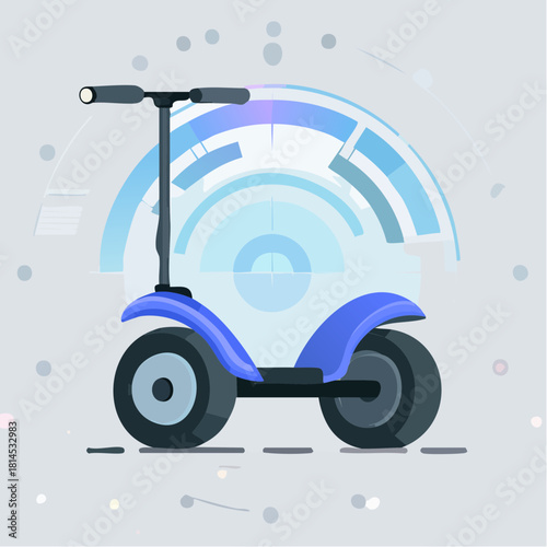 Blue hoverboard with tech background