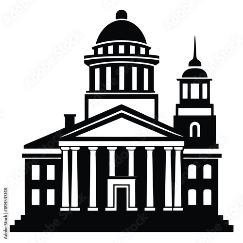 courthouse black and white silhouette on white background