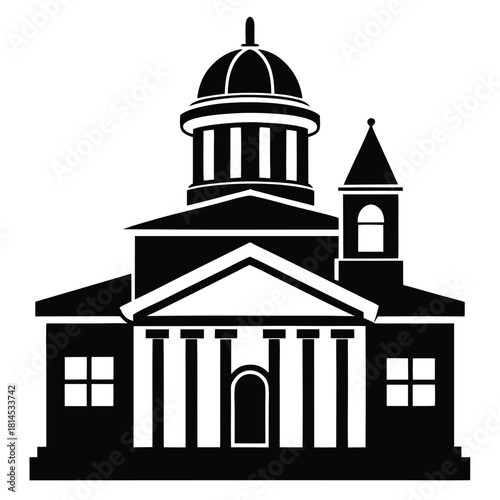 courthouse black and white silhouette on white background