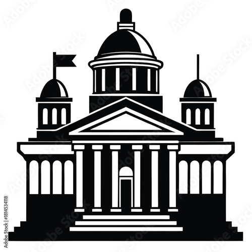 courthouse black and white silhouette on white background