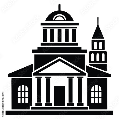 courthouse black and white silhouette on white background