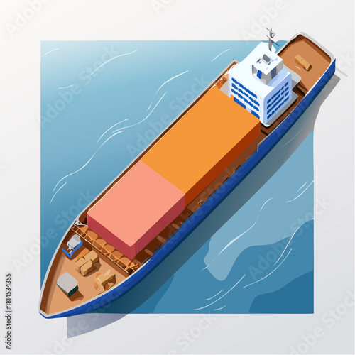 Cargo ship carrying containers on blue water