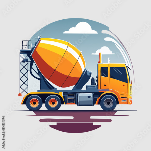 Cement mixer truck on construction site