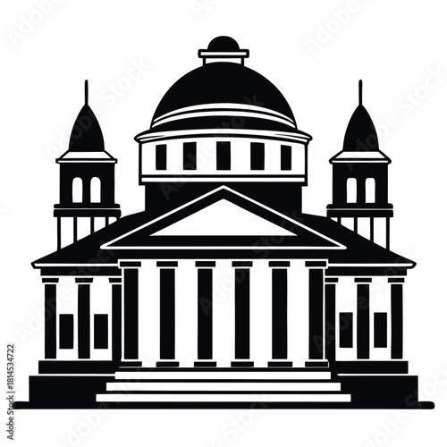 courthouse black and white silhouette on white background