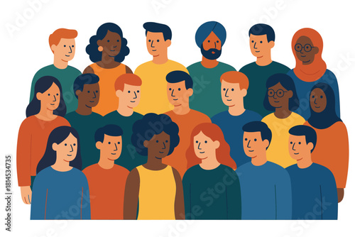 Diversity illustration. Group of diverse people standing together. Diversity concept vector illustration.