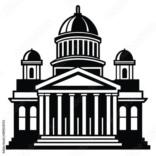 courthouse black and white silhouette on white background