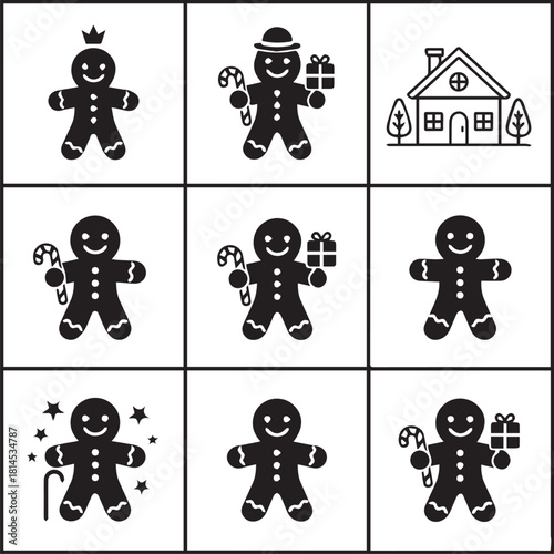 Gingerbread man silhouette vector icon black and white