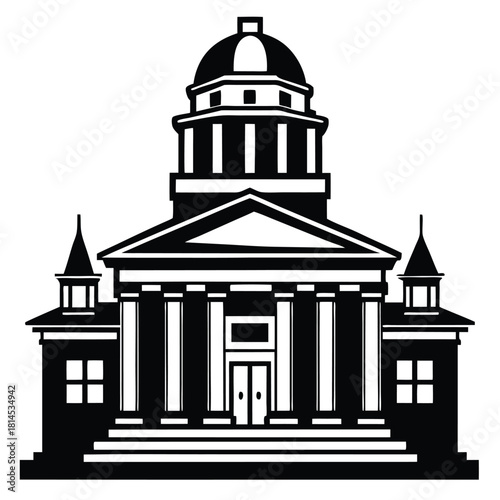 courthouse black and white silhouette on white background