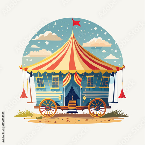 Circus wagon tent with flag