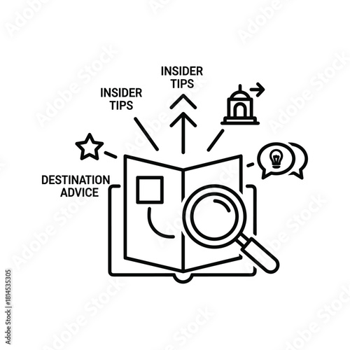 Travel guide line icon isolated on destination advice and insider tips for traveling
