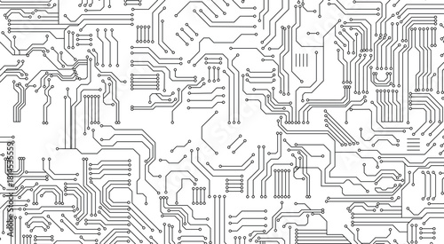 Digital technology concept. Top view of electronic motherboard as background. Illustration. 