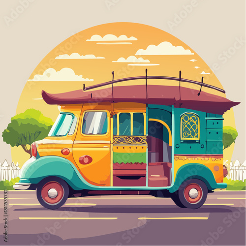 Colorful vintage bus on a road