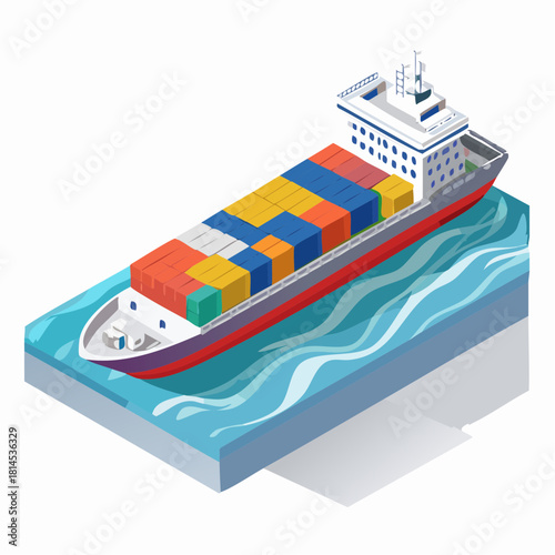 Container ship sailing on blue water