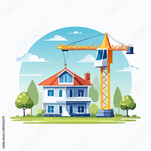 Crane building a house construction scene