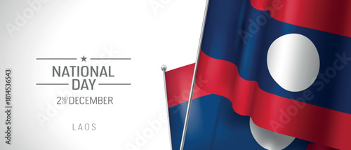 Laos happy national day greeting card, banner vector illustration.