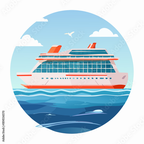 Cruise ship sailing on blue ocean waves