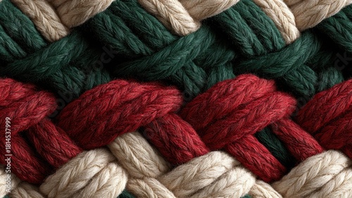 赤と緑の編み込みテクスチャの暖かい背景素材